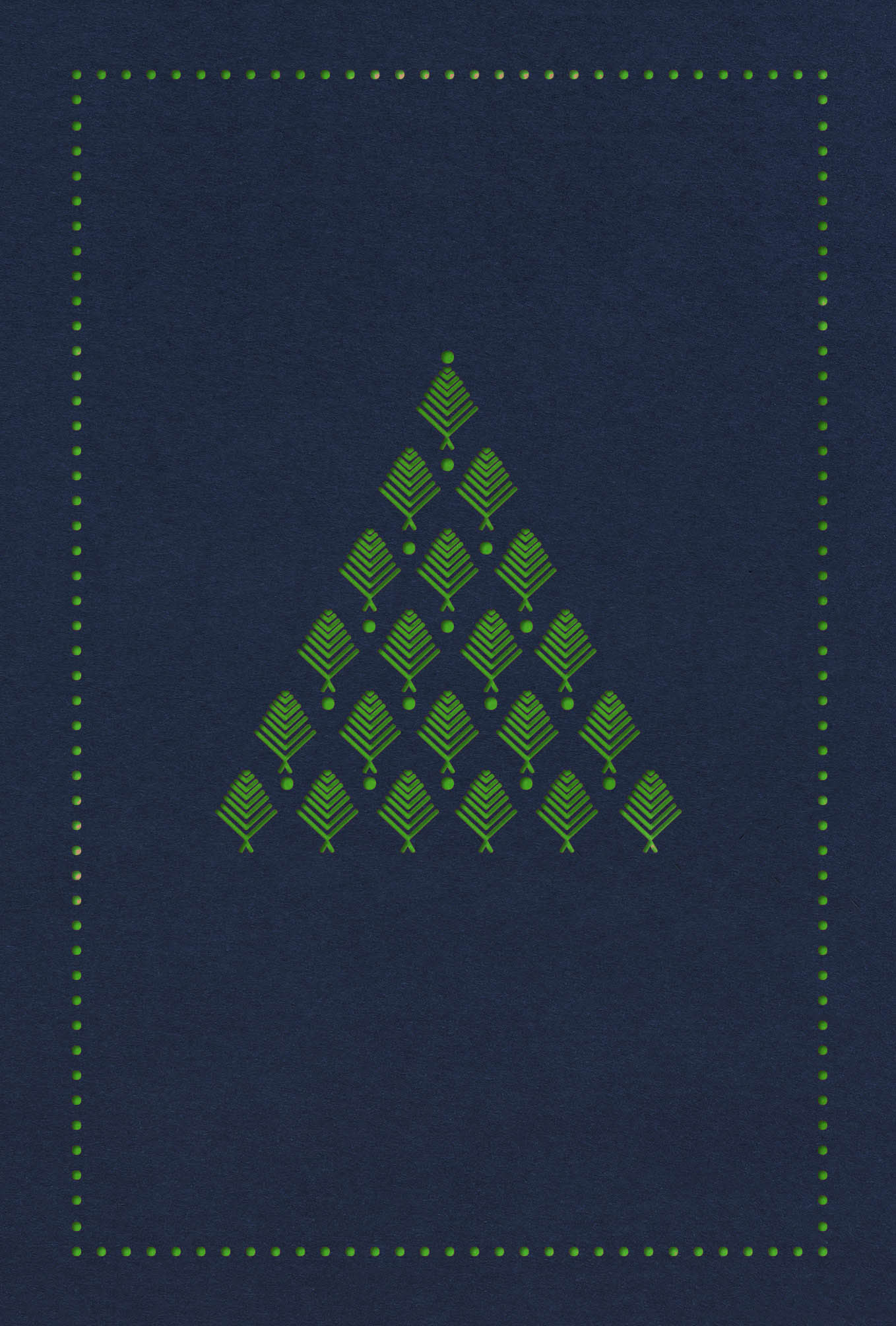 Dunkelblaue Weihnachtskarte mit gruenem Einlegegeblatt und feiner Stanzung
