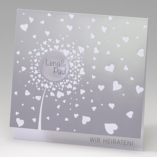 Hochzeitskarte irisierend Silberfolie weiße Herzen ba723085