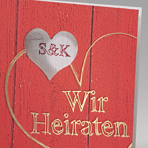 Hochzeitskarte Holzmuster Herz JA Wir Heiraten gold ba723007