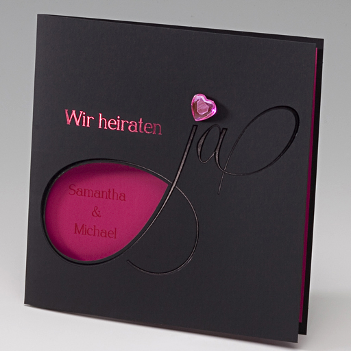 Hochzeitskarte schwarz pink Wir heiraten ja Herz ba723092