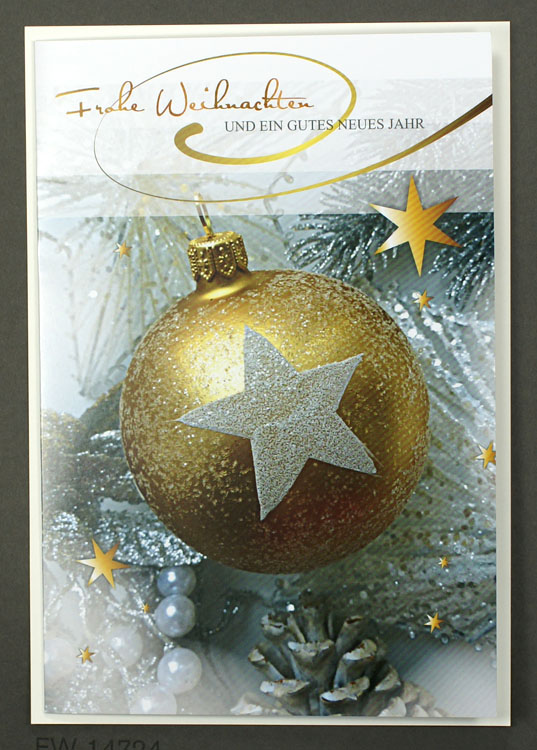 Weihnachtskarte Frohe Weihnachten mit goldener Weihnachtskugel