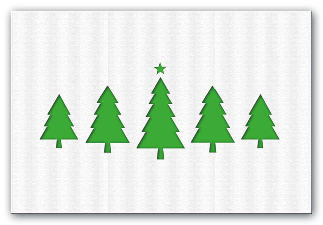 Weihnachtskarte aus weißem Aquarellkarton mit Motivstanzung und Einlegeblatt in grün