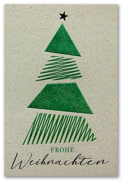 Natürliche Graspapier-Weihnachtskarte "Strukturtanne" mit Weihnachtsgruß und Foliendruck in grün und schwarz