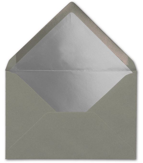 Briefumschlag DIN C6, 16,2 x 11,4 cm, nassklebend, 120g, graphitgrau mit silbernem Innenfutter