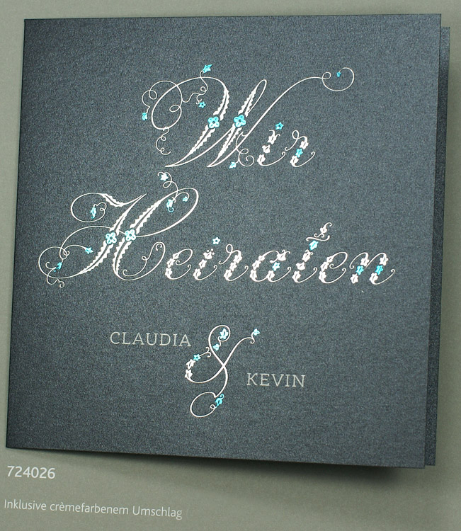 Hochzeitskarte anthrazit, quadratisch mit Wir Heiraten in silber