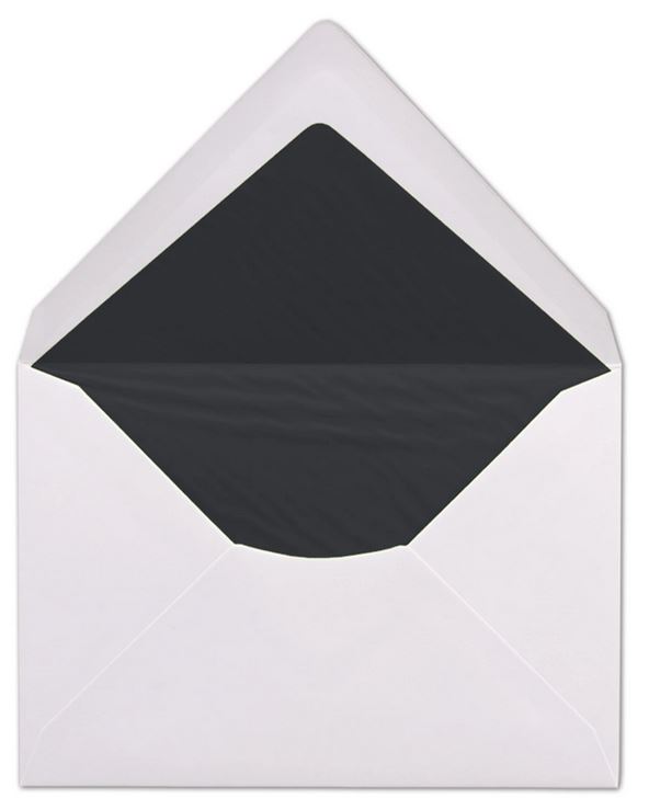 Briefumschlag DIN C6, 16,2 x 11,4 cm, nassklebend, 100g, weiß gefüttert mit schwarzem Seidenpapier