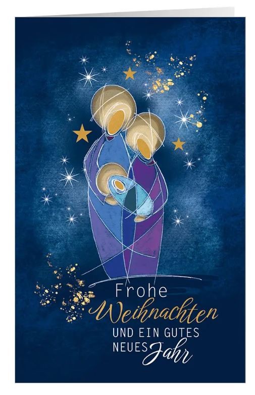 Kunstvolle Weihnachtskarte "Geburt im Licht" mit christlichem Motiv von Maria, Josef und dem Jesuskind