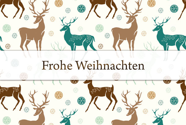Weihnachtskarte Frohe Weihnachten mit Rentieren und Druck auf der Innenseite