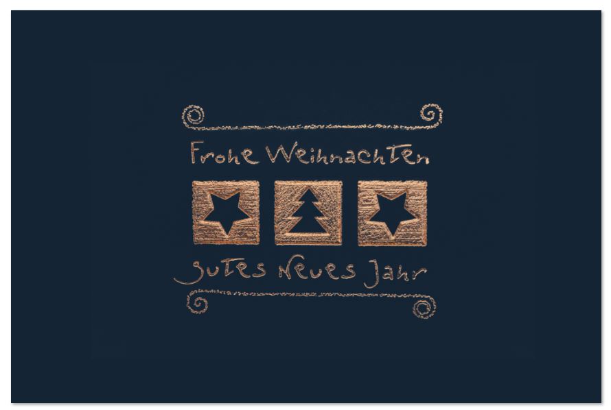 Elegante Weihnachtskarte "Festliche Weihnachtsstimmung" in Nachtblau mit Kupferfolienprägung, inkl. Falteinlegeblatt innen