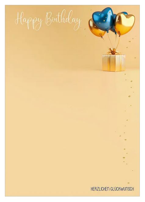 Fröhliches Geburtstags-Glückwunschbriefpapier "Happy Birthday" mit Herzluftballons und Geschenk