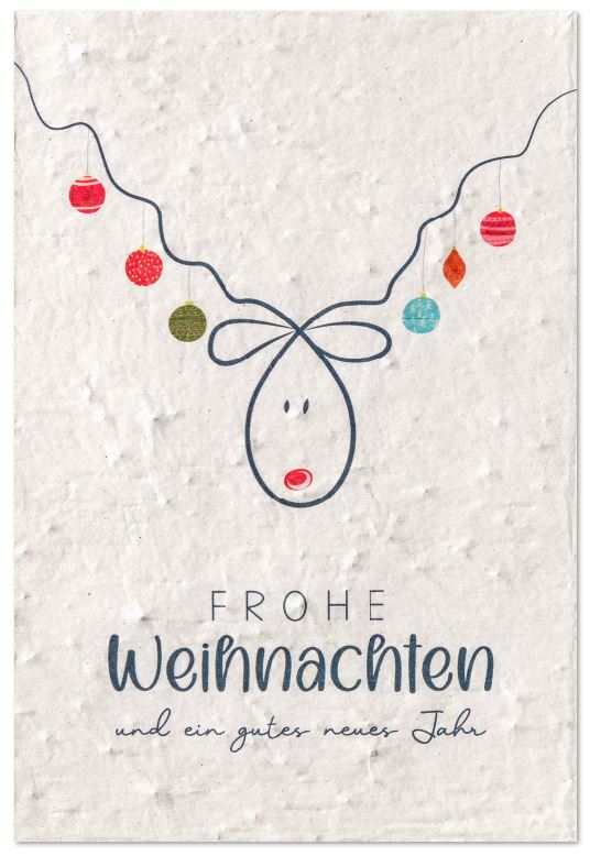 Samenpapier-Weihnachtskarte zum Einpflanzen "Rentiergruß" als Spendenkarte mit Gutem Zweck für die Kindernothilfe