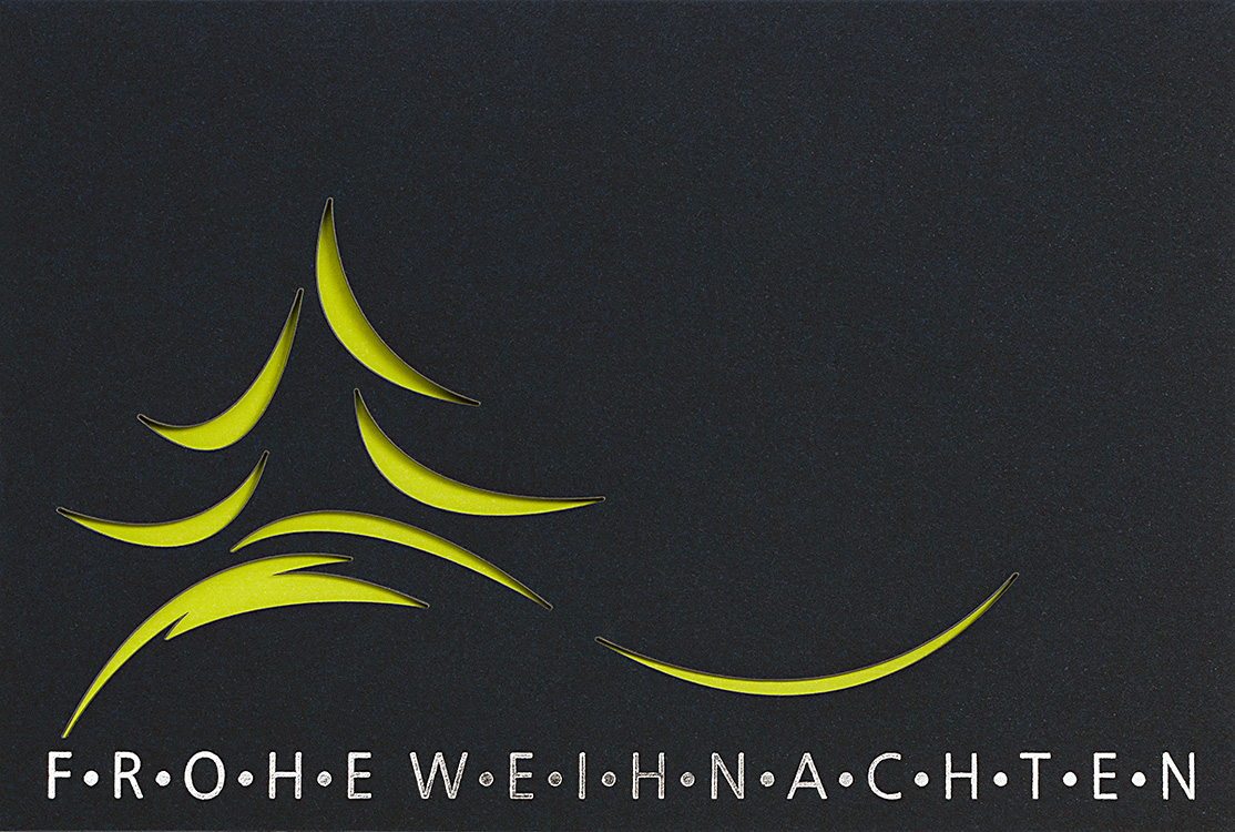 Weihnachtskarte nachtblau mit abstraktem Weihnachtsbaum grün