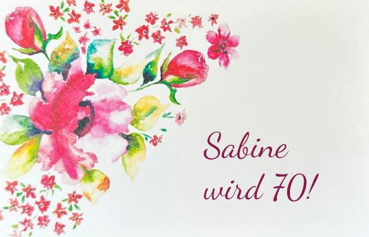 Florale Einladungskarte "Pink Flower" zum 70. Geburtstag als Klappkarte im Aquarellstil