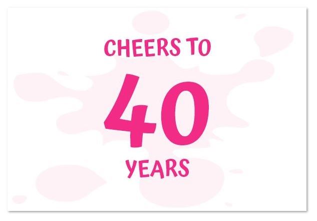 Einladungskarte zum 40. Geburtstag "Pink Kiss" im modernen weiß-pink Design als praktische Klappkarte