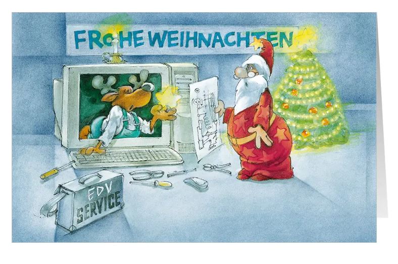 Originelle Branchen-Weihnachtskarte "Vernetzt" für EDV-Dienstleister, PC-Notdienst, IT-Support mit Gruß "Frohe Weihnachten"