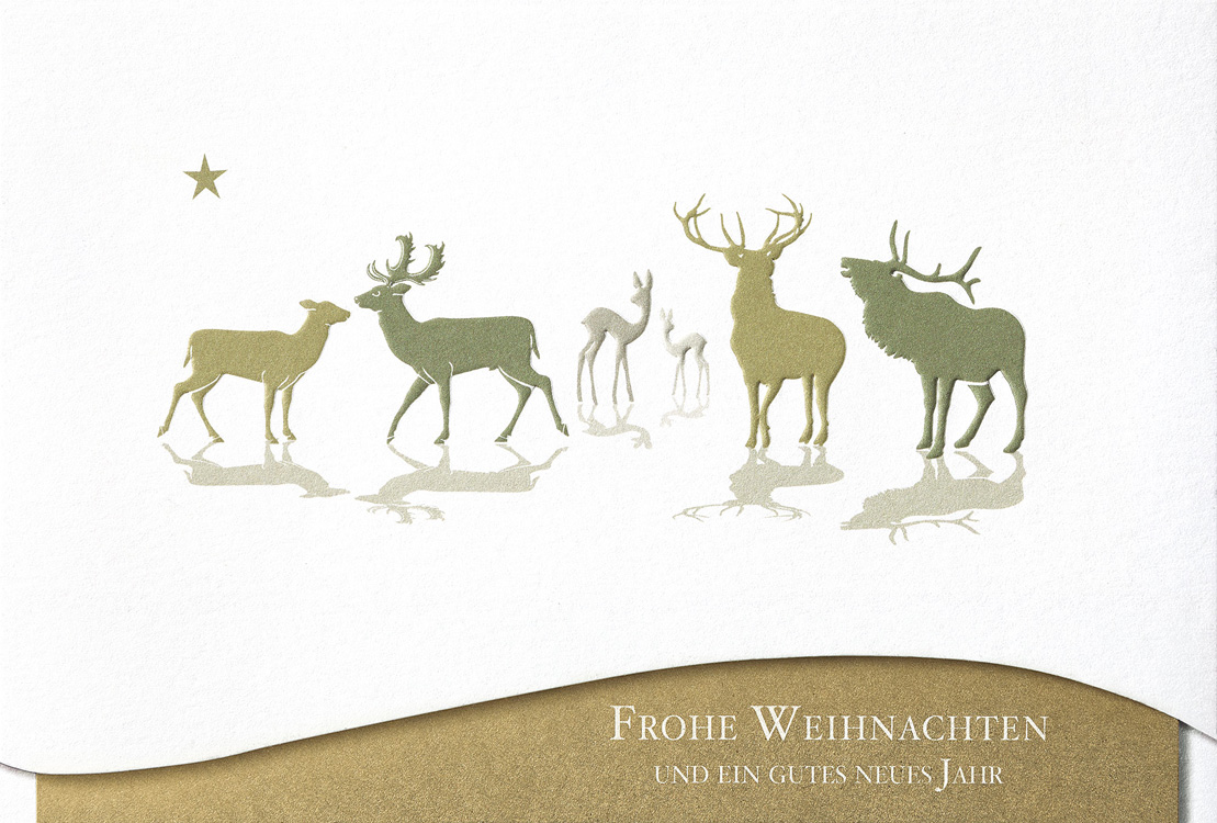Weihnachtskarte mit Rentieren Frohe Weihnachten gutes neues Jahr