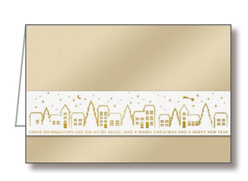 Weihnachtskarte mit Spendenanteil - goldene Klappkarte mit Einlegeblatt - Deutsches Kinderhilfswerk