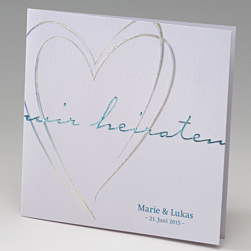 Hochzeitskarte quadratisch wir heiraten Herzen metallic ba723028