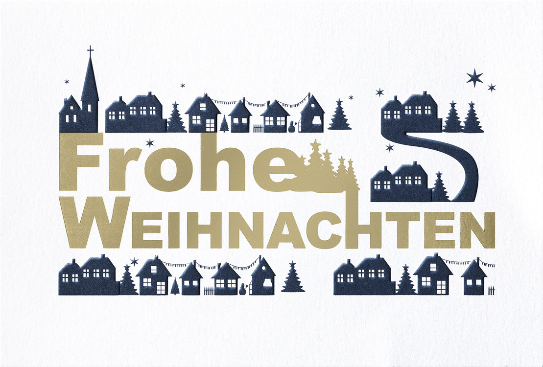 Weihnachtskarte weiß mit goldenem Schriftzug Frohe Weihnachten