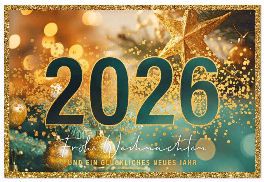 Festliche Spendenkarte "Goldglitzer & Tannenzauber" mit gutem Zweck: Deutsche Krebsgesellschaft e.V.