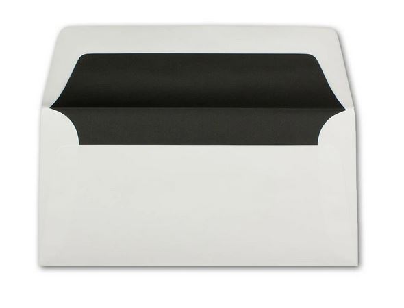 Briefumschlag DIN lang 22x11cm in weiß mit schwarzem Seidenfutter, nassklebend