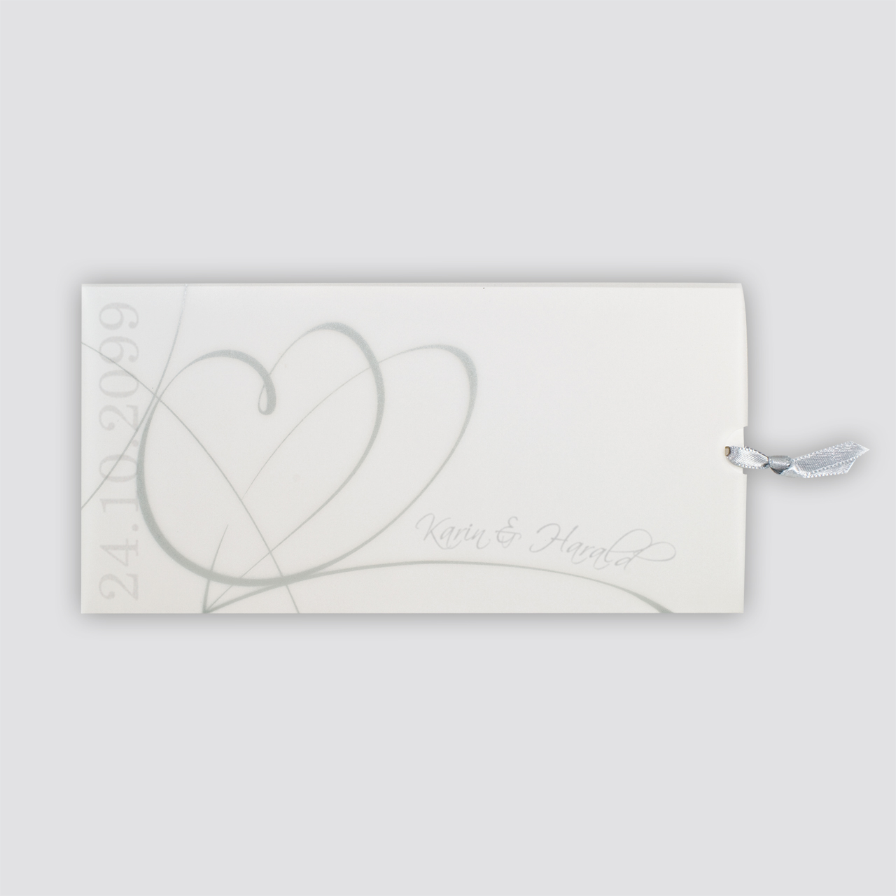 Hochzeitskarte / Fotokarte mit Transparent und silbergrauem Herz