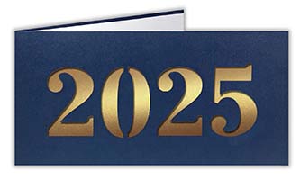 Dunkelblaue Weihnachtskarte mit goldenem Einlegeblatt für den Jahreswechsel 2022 auf 2023