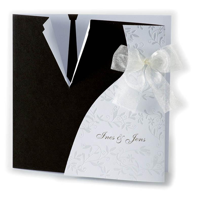 Hochzeitskarte Schwarz Weiss Krawatte Brautkleid Hochzeitskarten Hochzeitseinladungskarten Mit Ornamenten Ranken Alle Karten De