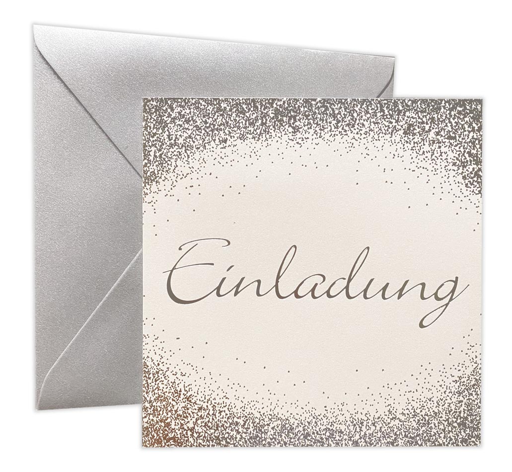 Quadratische Einladungskarte zur Silbernen Hochzeit mit Folienprägung