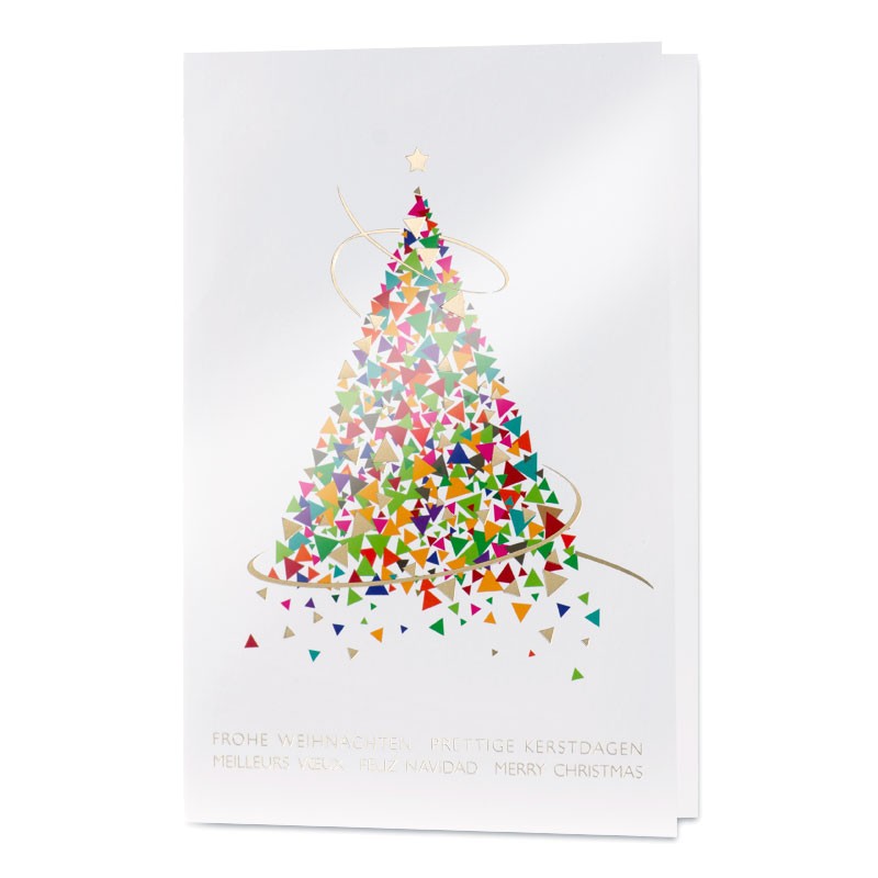 Peppige Weihnachtskarte Aus Bunten Dreiecken Mit Internationalen Grussen Weihnachten Weihnachtskarten Moderne Weihnachtskarten Alle Karten De