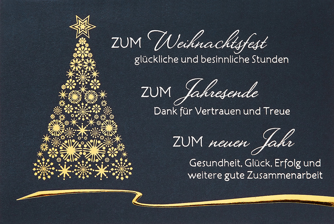 Weihnachtskarte nachtblau mit goldenem Baum & Dank für Vertrauen – Weihnachten – Weihnachtskarten – Moderne Weihnachtskarten – Alle Karten