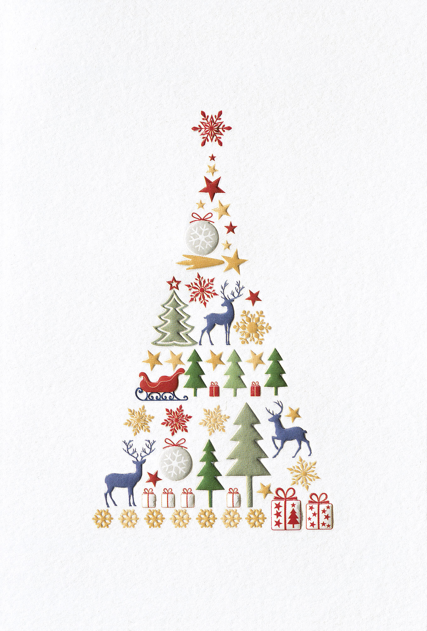 Farbenfrohe Festtagskarte mit Weihnachtsbaum aus weihnachtlichen