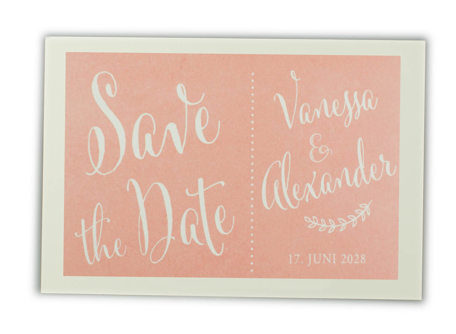 Save the Date Karte in apricot / lachs mit Schreibschrift Gestaltung